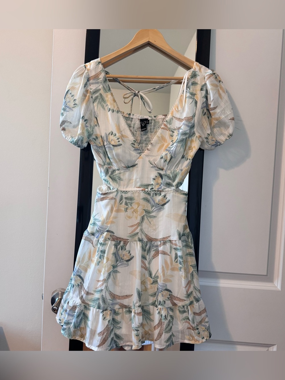 Windsor White Floral Mini Dress with Yellow & Green